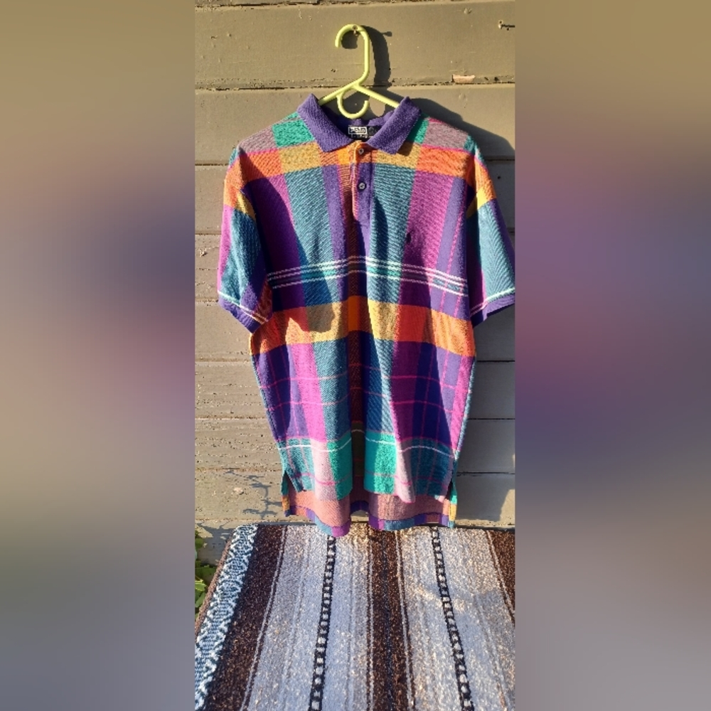 Vintage Ralph Lauren Polo Shirt Men L Colorful Short Sleeve Made In USA